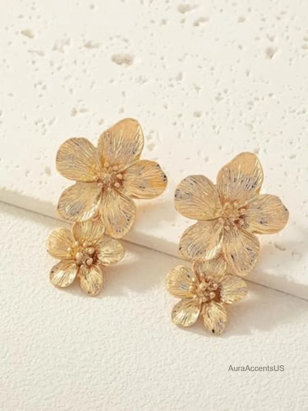Chunky Statement Earrings for Women, Large Flower Ginkgo Leaf Drop Dangle